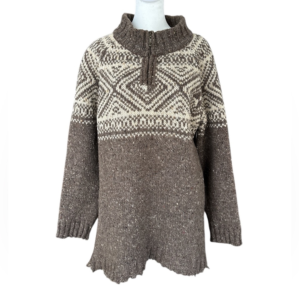 Aran Crafts 100% Wool Irish-Made Sweater Brown/Cream Men’s L